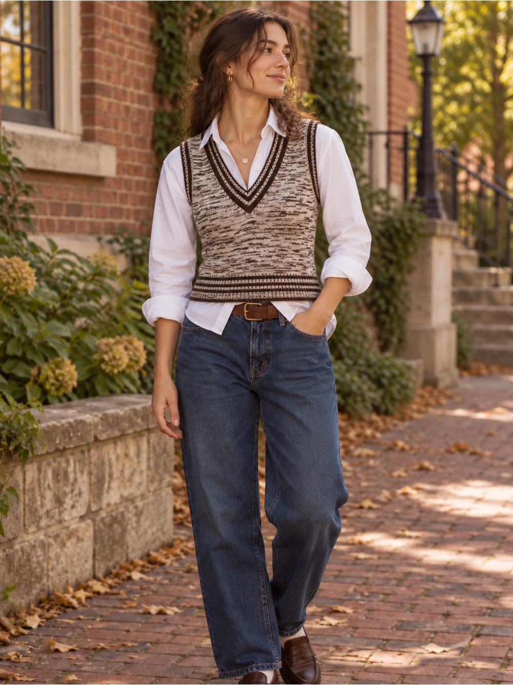 Vintage 70s Grandpa Sweater Vest Brown Marled Knit Academia Large